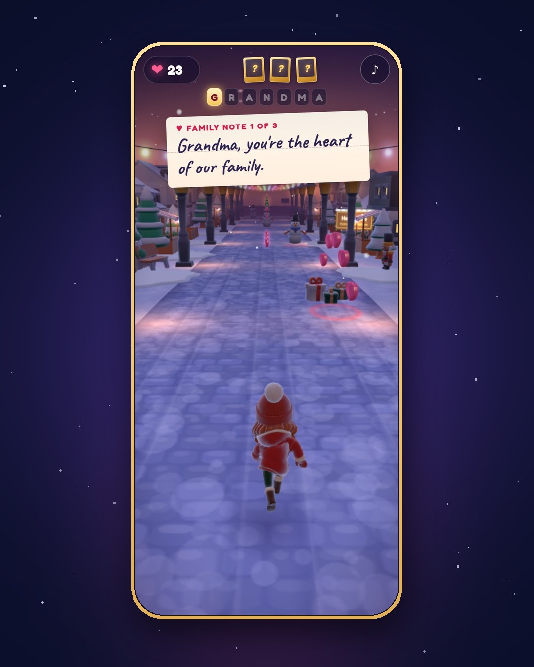 Demo game, Grandma (family demo): Hidden note card found while playing