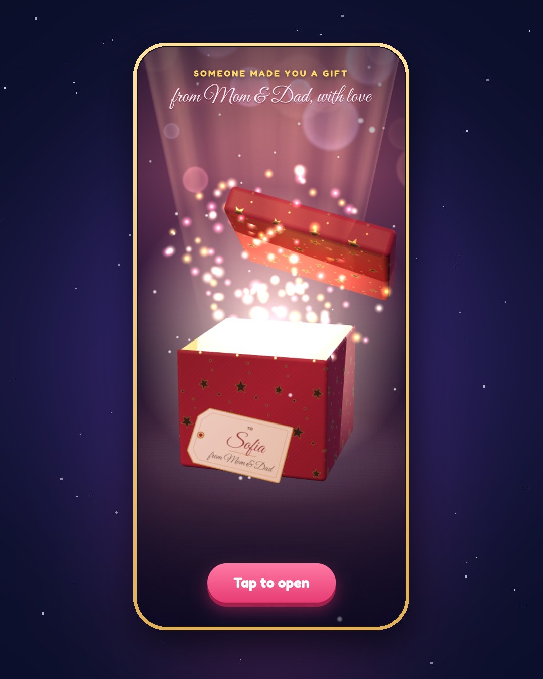 Demo game, Sofia (kids demo): Gift unboxing screen