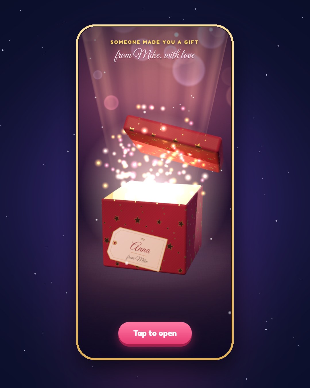 Demo game, Anna (partner demo): Gift unboxing screen