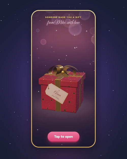 Real gameplay: gift unboxing, run, sleigh ride, memory polaroid, reindeer flight and the finale with their name