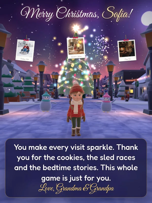 Demo game, Sofia, from Grandma & Grandpa (grandparents demo): Finale: the Christmas tree lights up with your message