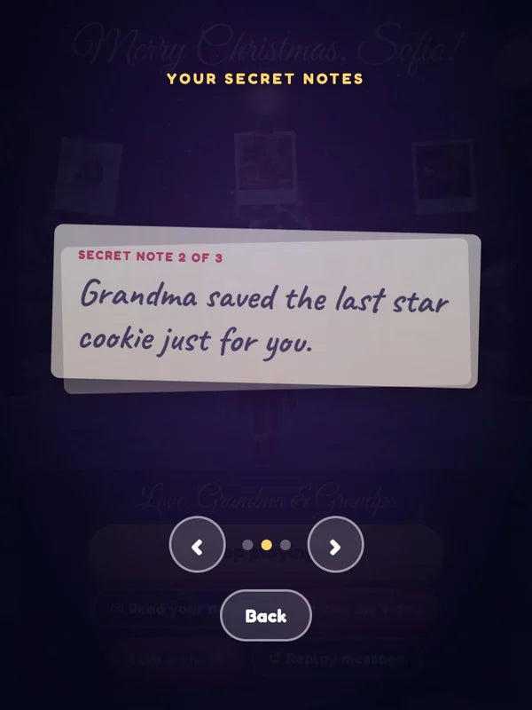 Demo game, Sofia, from Grandma & Grandpa (grandparents demo): Read your notes: the notes in envelopes after the finale
