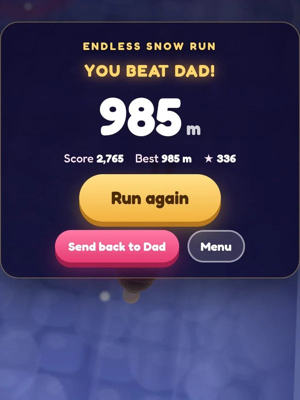 Demo game, Max (kids demo): Endless Snow Run with the family record banner
