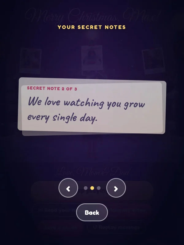 Demo game, Max (kids demo): Read your notes: the notes in envelopes after the finale