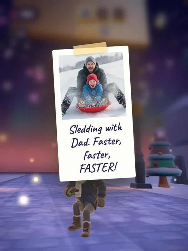 Demo game, Max (kids demo): Memory polaroid with a caption (AI sample photo)