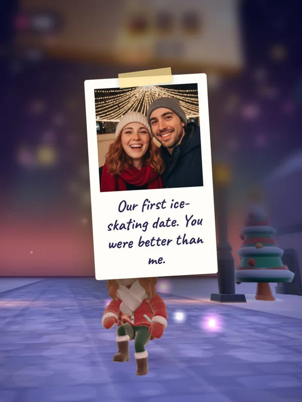 Demo game, Anna (partner demo): Memory polaroid with a caption (AI sample photo)