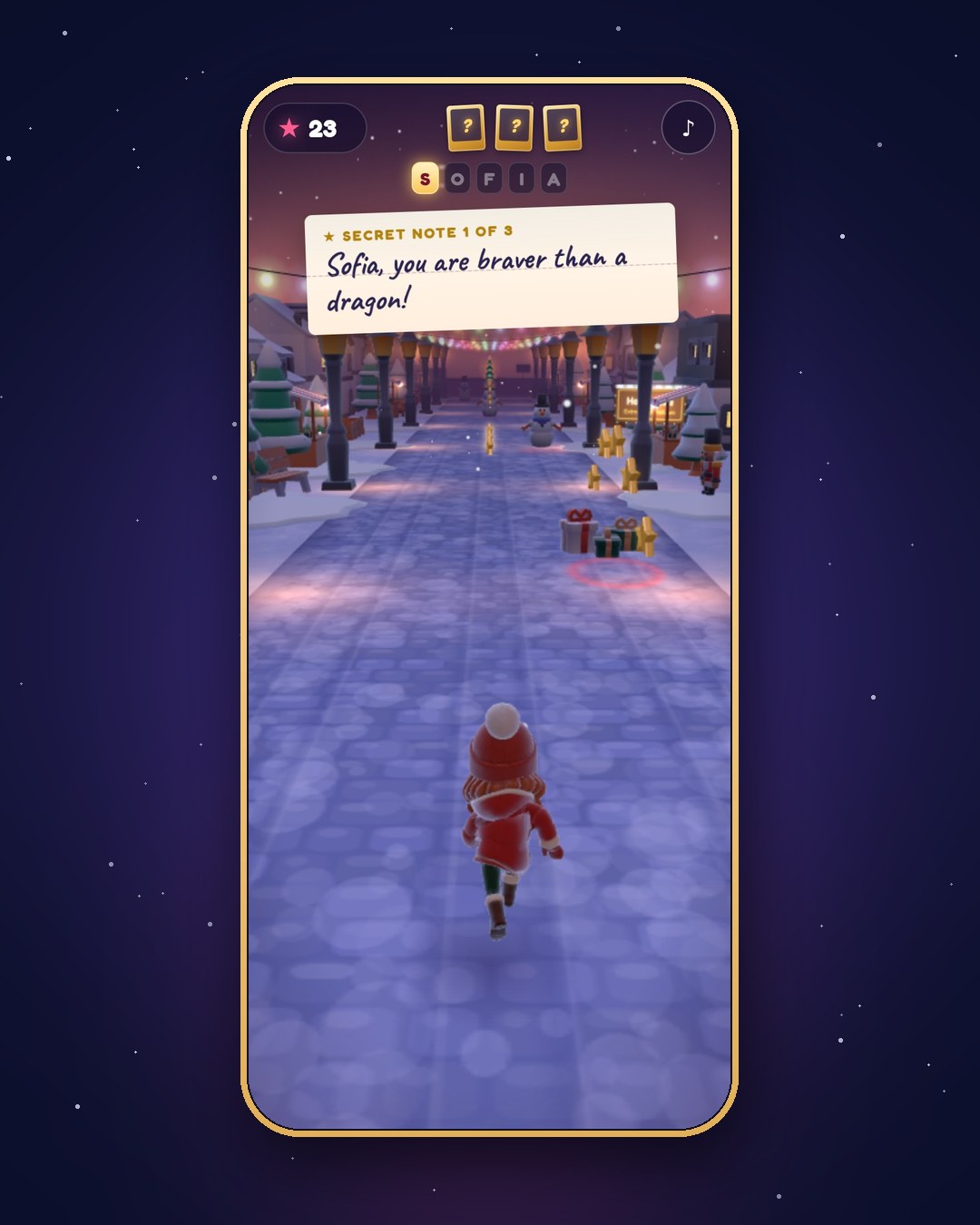 Demo game, Sofia (kids demo): Hidden note card found while playing